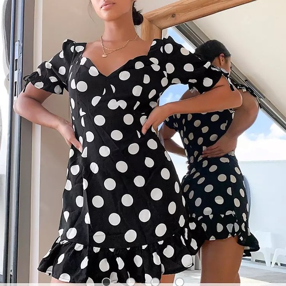 MISSGUIDED Petite Polka Dot Puff Sleeve Mini Dress US 4/S - Picture 3 of 8